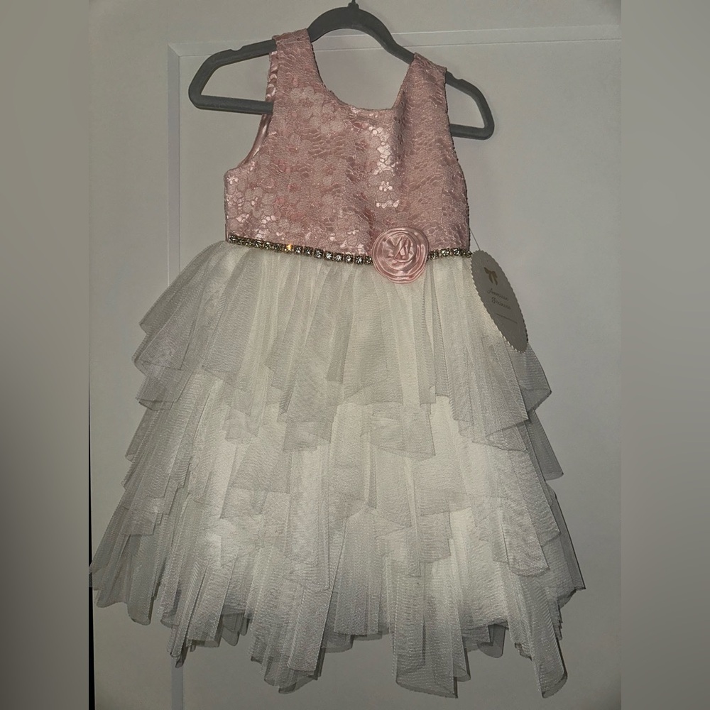 NEW 3T American Princess Pink and Cream Layered Tulle Party Dress
